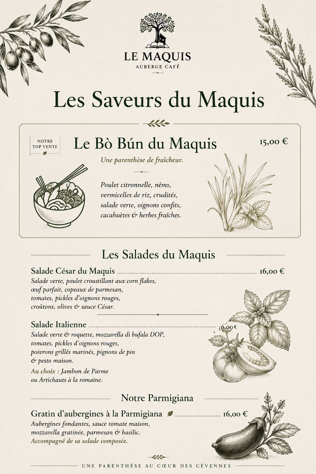 Carte du restaurant Le Maquis