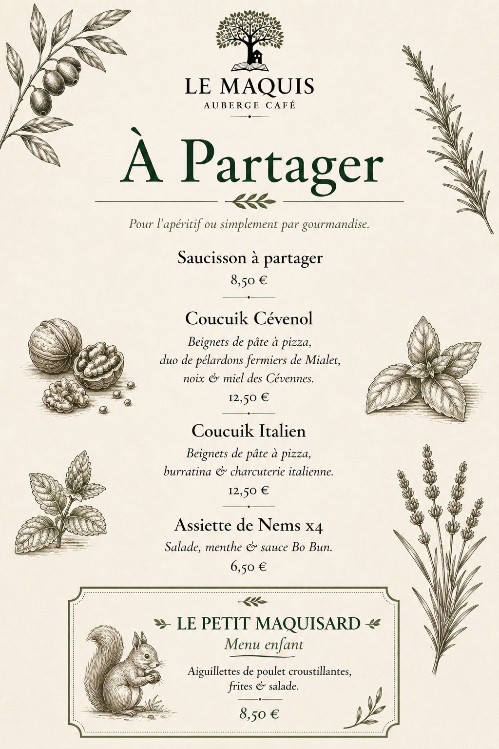 Carte du restaurant Le Maquis