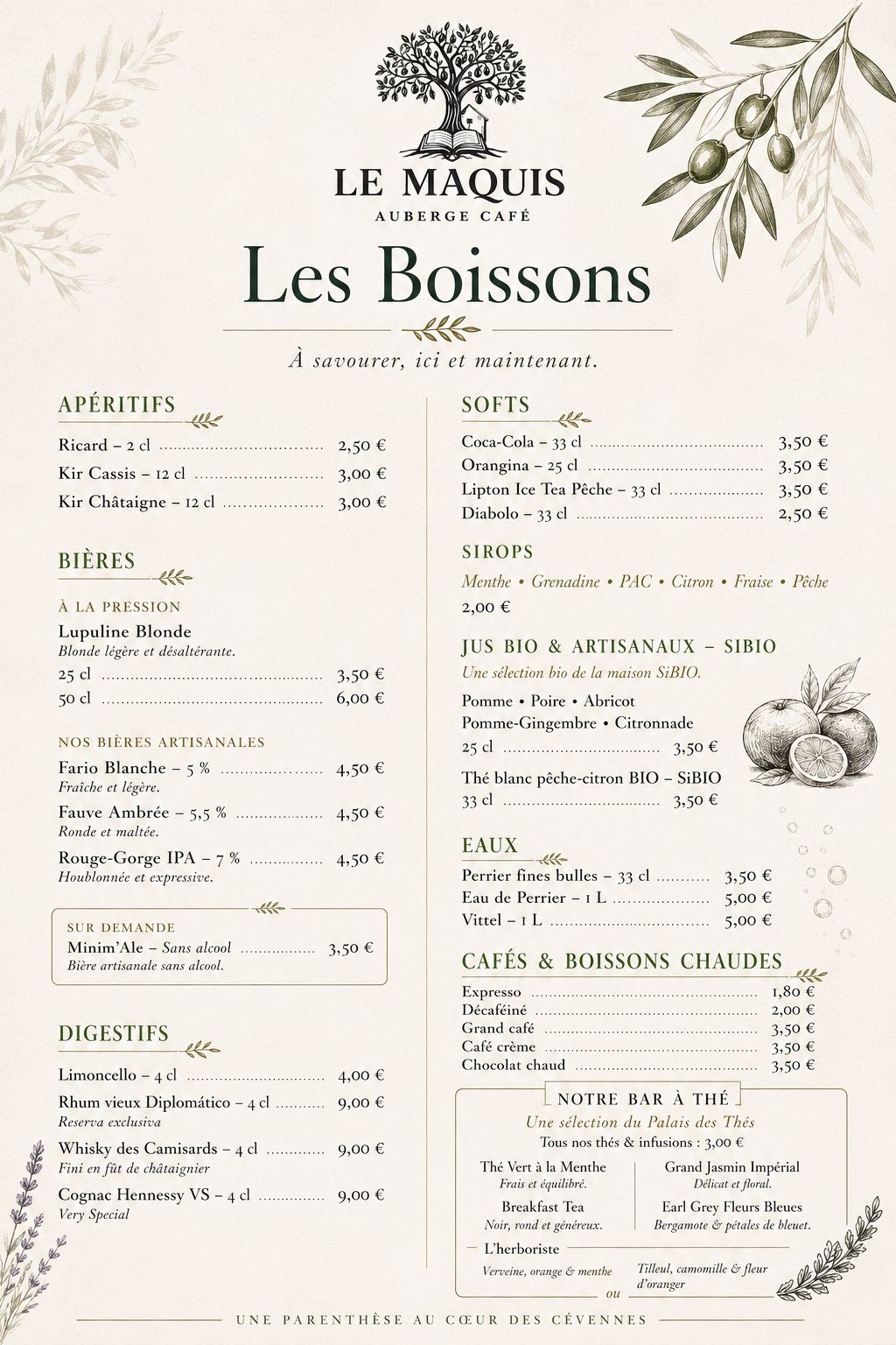 Carte du restaurant Le Maquis