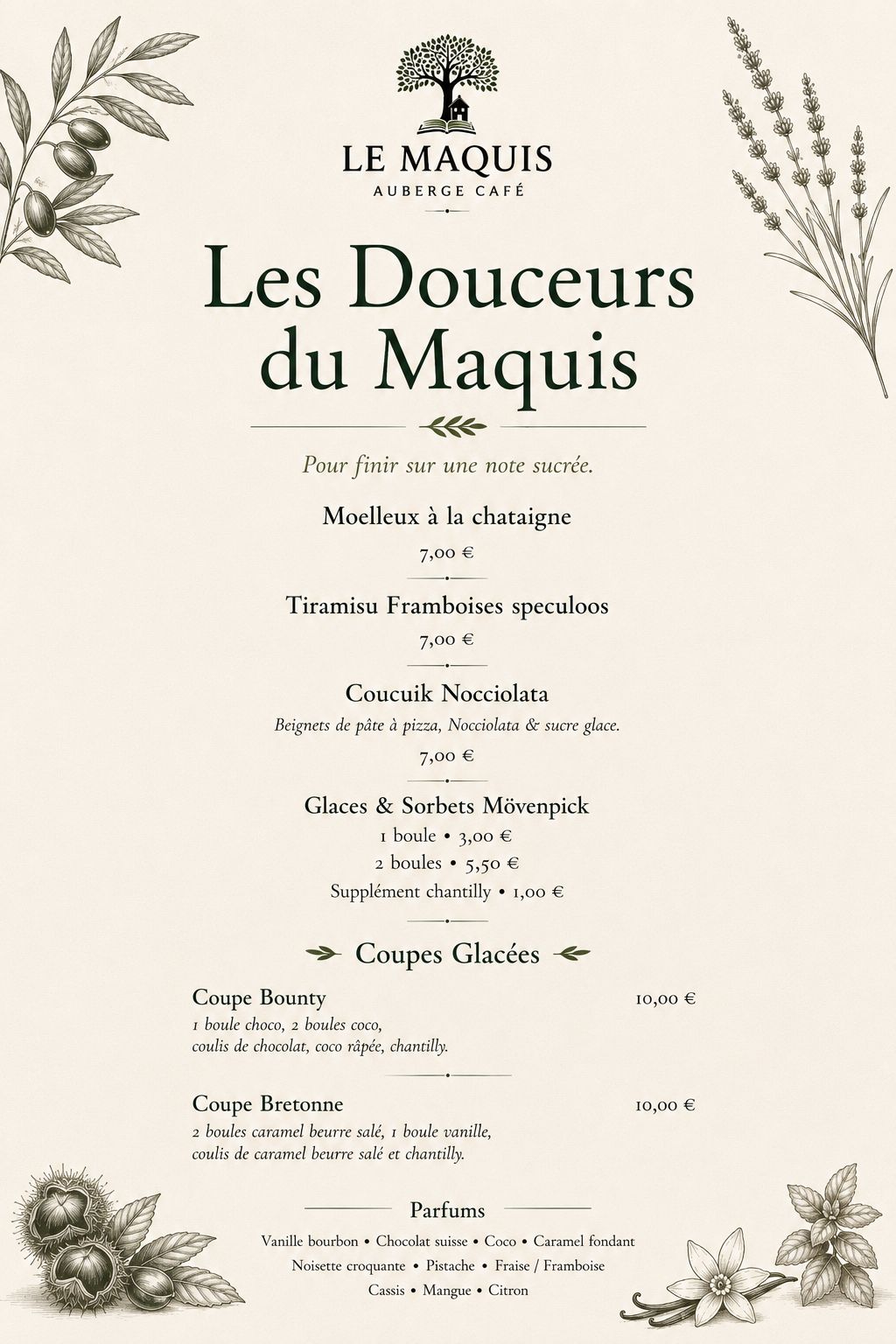 Carte du restaurant Le Maquis